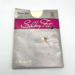 Vintage Silky Fit‎ Queen Size Ivory Pantyhose Reinforced Sandalfoot Hosiery